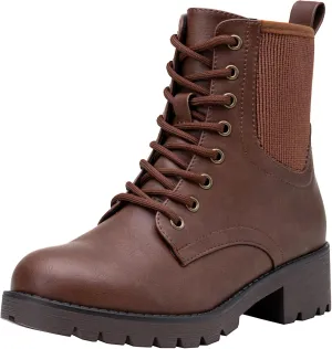 Vepose Women's Ankle Boots, Combat Lace up Booties with Inside Zipper