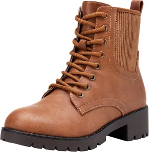 Vepose Women's Ankle Boots, Combat Lace up Booties with Inside Zipper