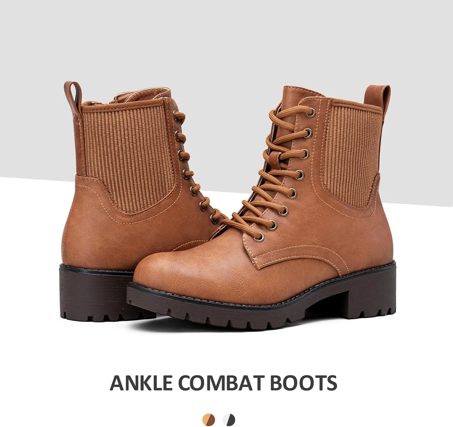 Vepose Women's Ankle Boots, Combat Lace up Booties with Inside Zipper