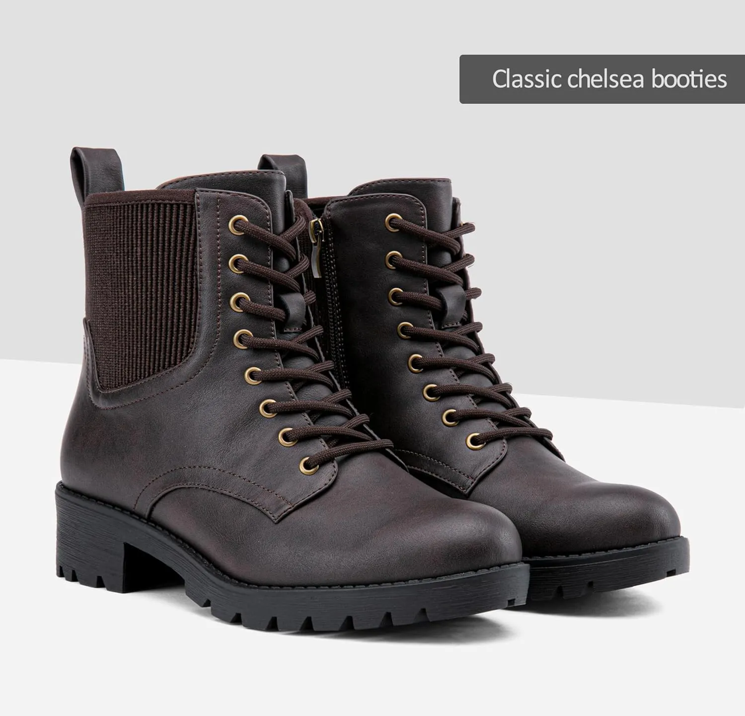 Vepose Women's Ankle Boots, Combat Lace up Booties with Inside Zipper
