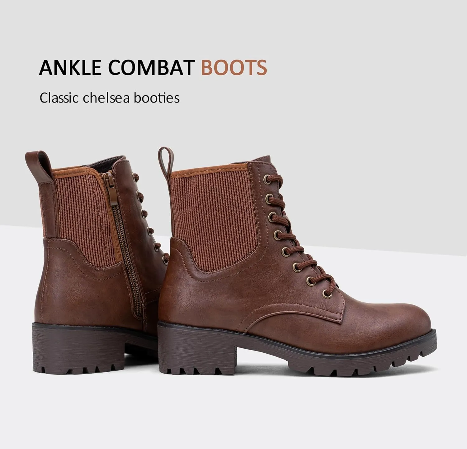 Vepose Women's Ankle Boots, Combat Lace up Booties with Inside Zipper