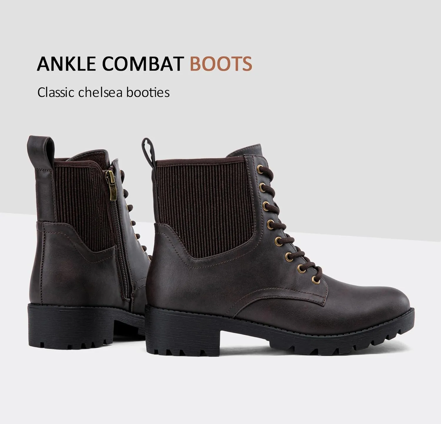 Vepose Women's Ankle Boots, Combat Lace up Booties with Inside Zipper