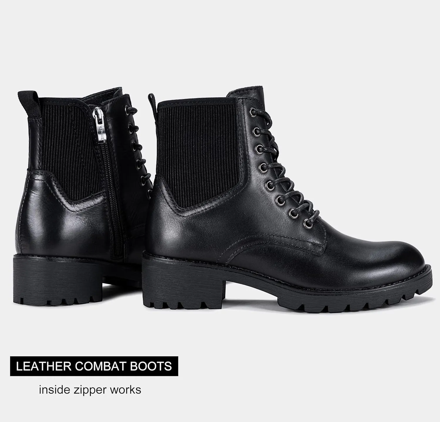 Vepose Women's Ankle Boots, Combat Lace up Booties with Inside Zipper