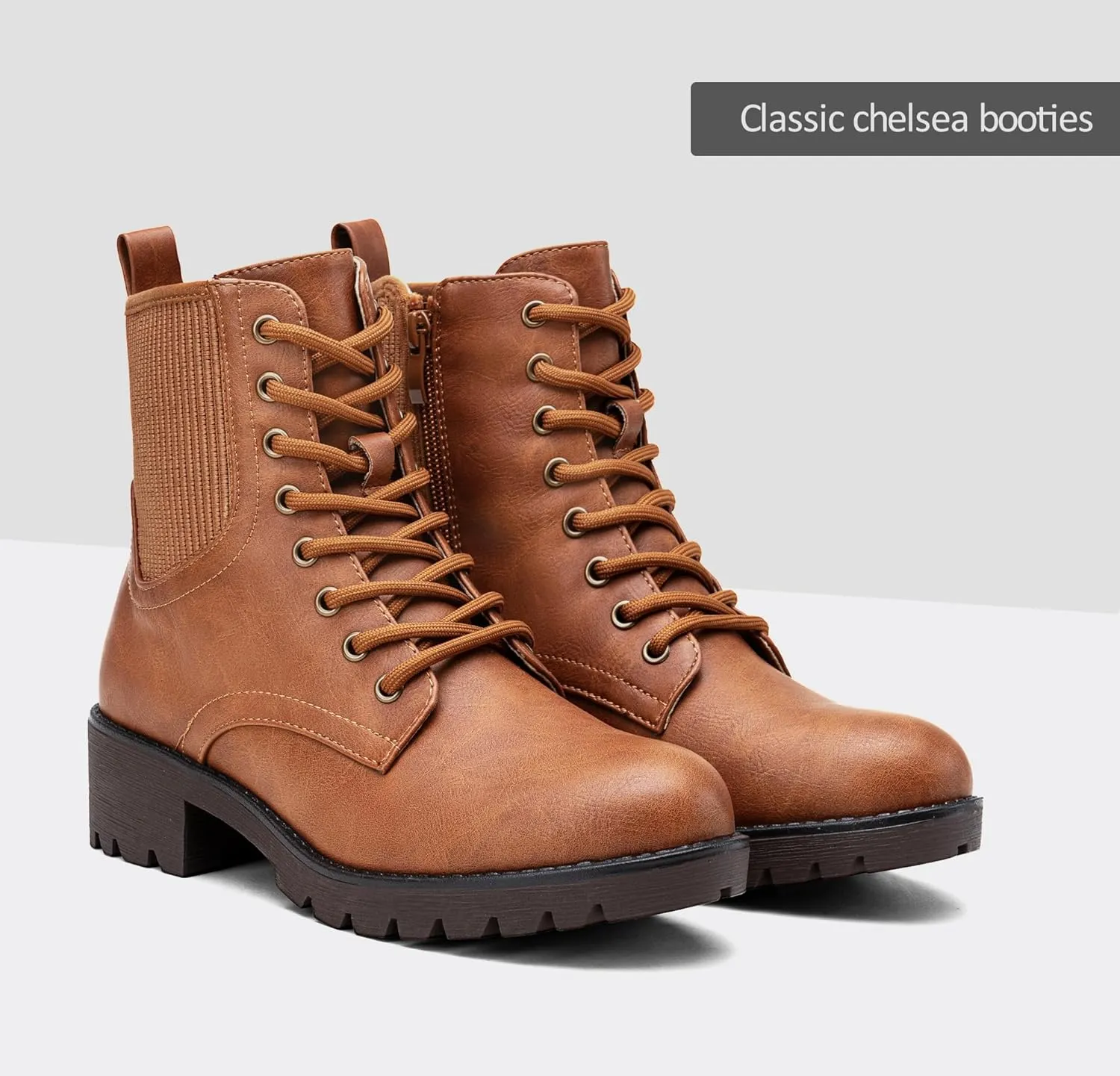 Vepose Women's Ankle Boots, Combat Lace up Booties with Inside Zipper