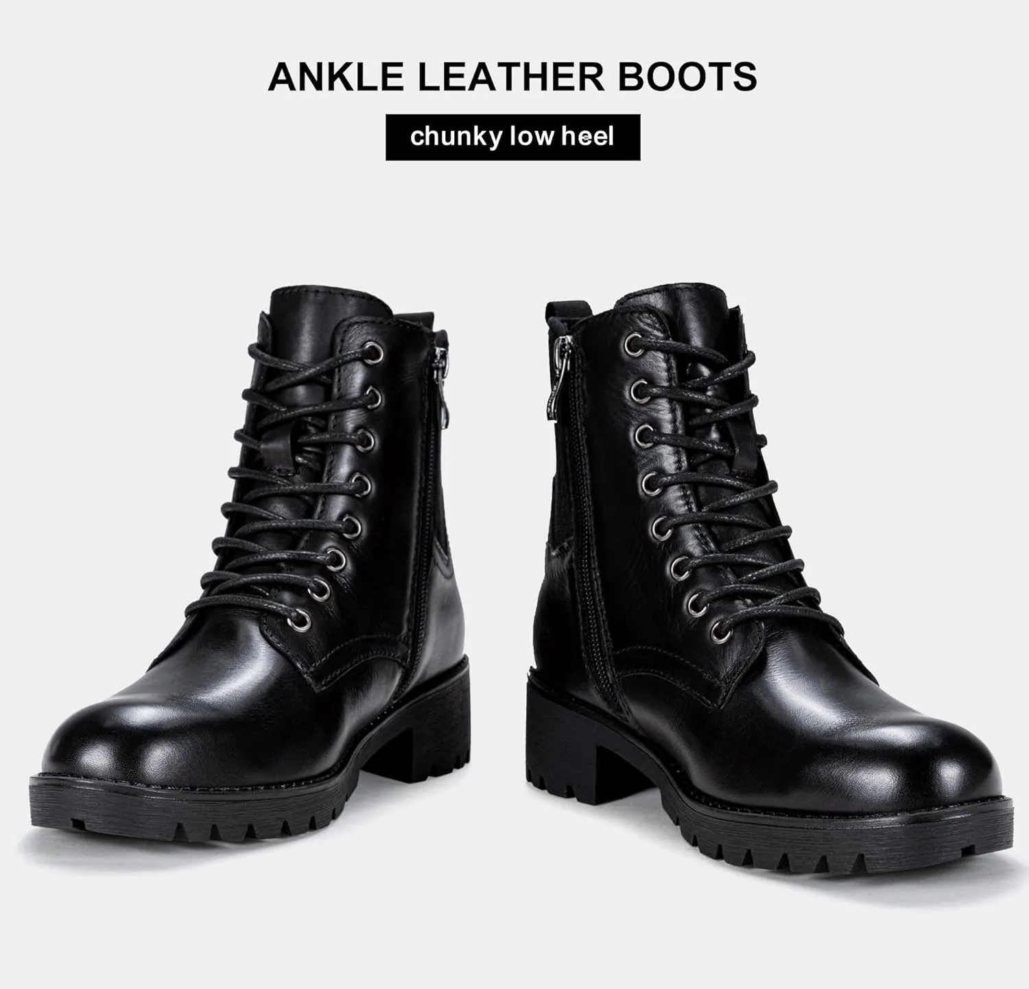 Vepose Women's Ankle Boots, Combat Lace up Booties with Inside Zipper