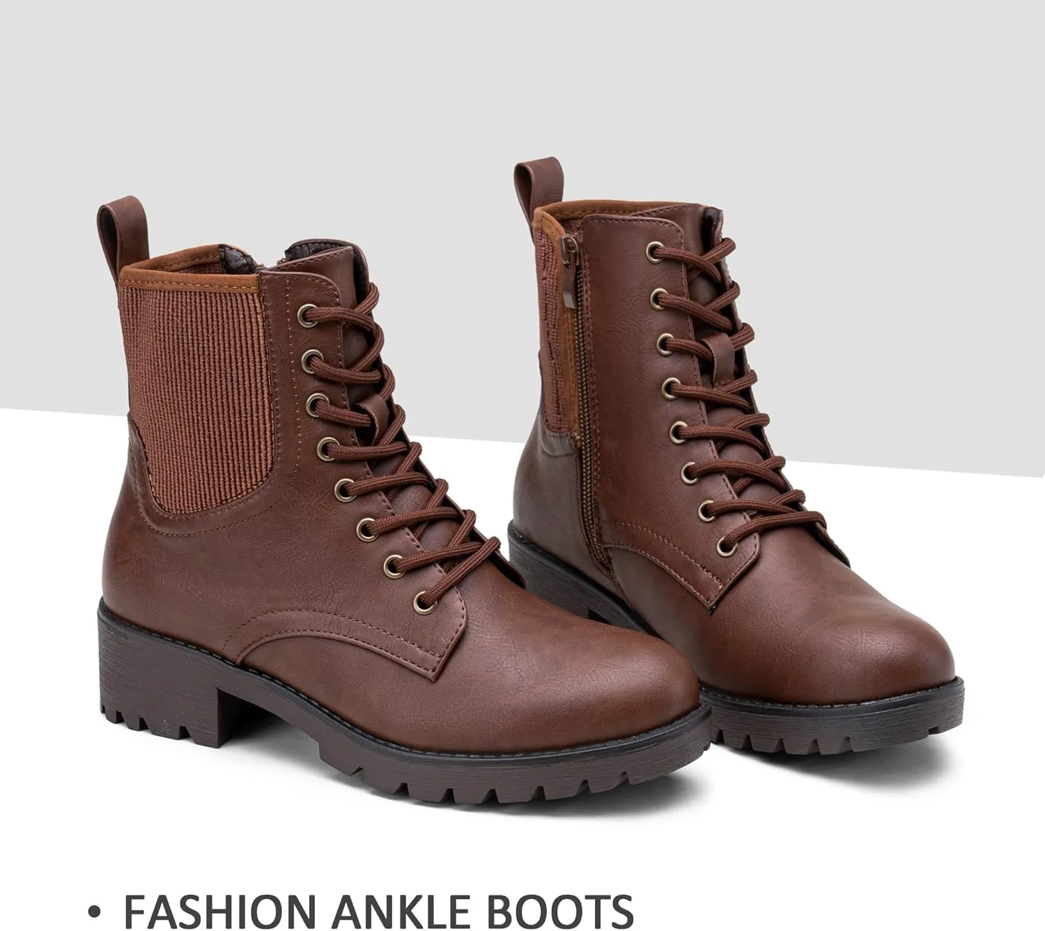 Vepose Women's Ankle Boots, Combat Lace up Booties with Inside Zipper
