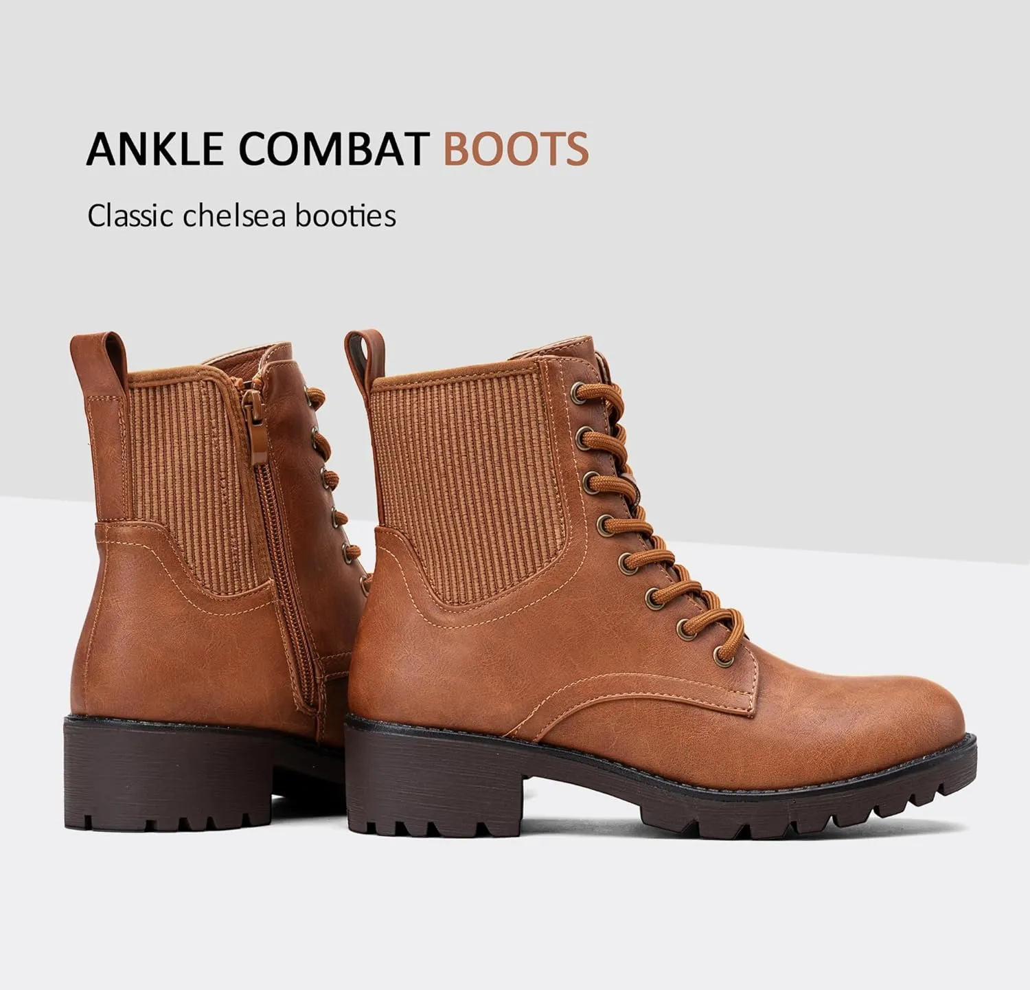 Vepose Women's Ankle Boots, Combat Lace up Booties with Inside Zipper