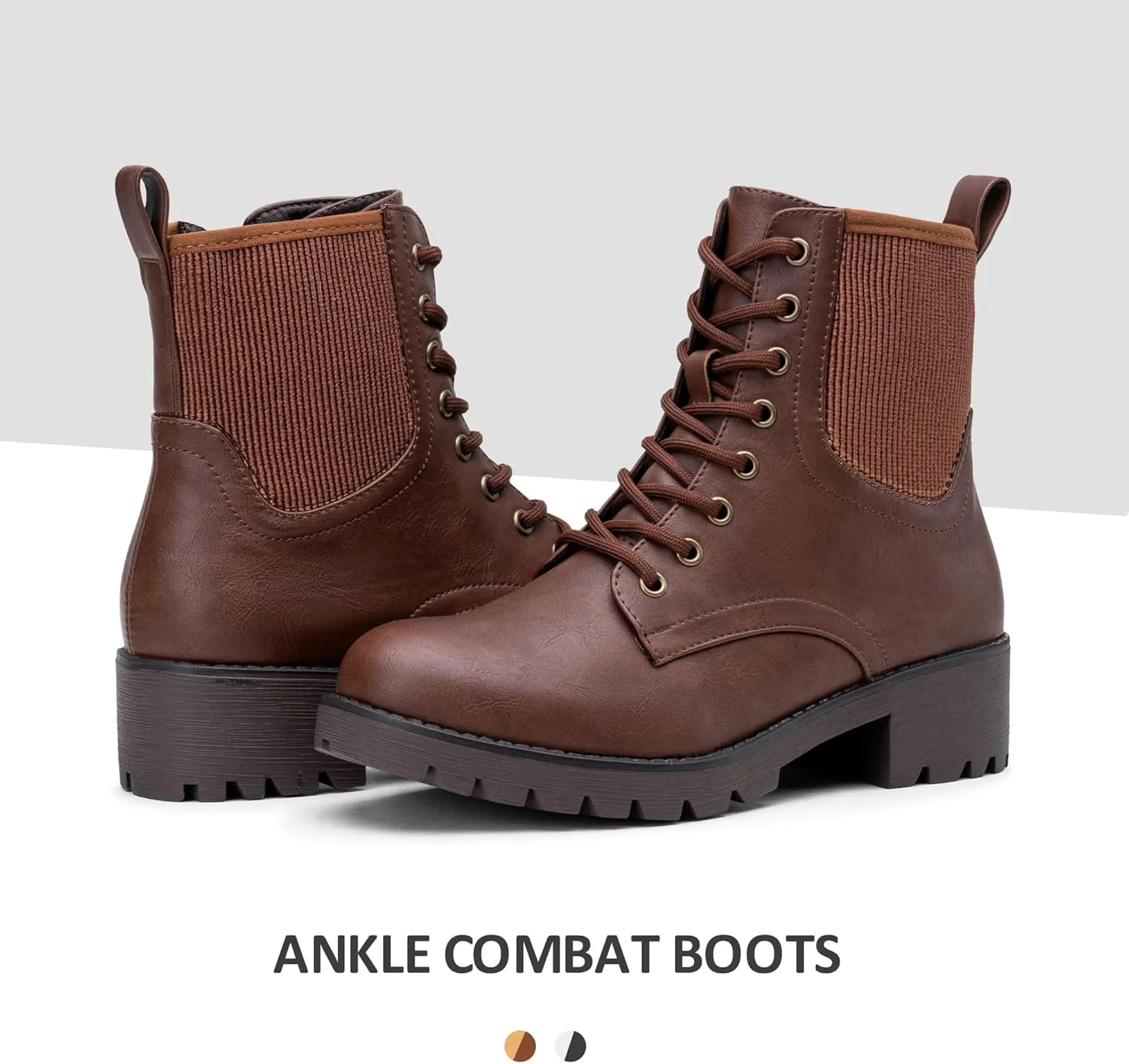 Vepose Women's Ankle Boots, Combat Lace up Booties with Inside Zipper