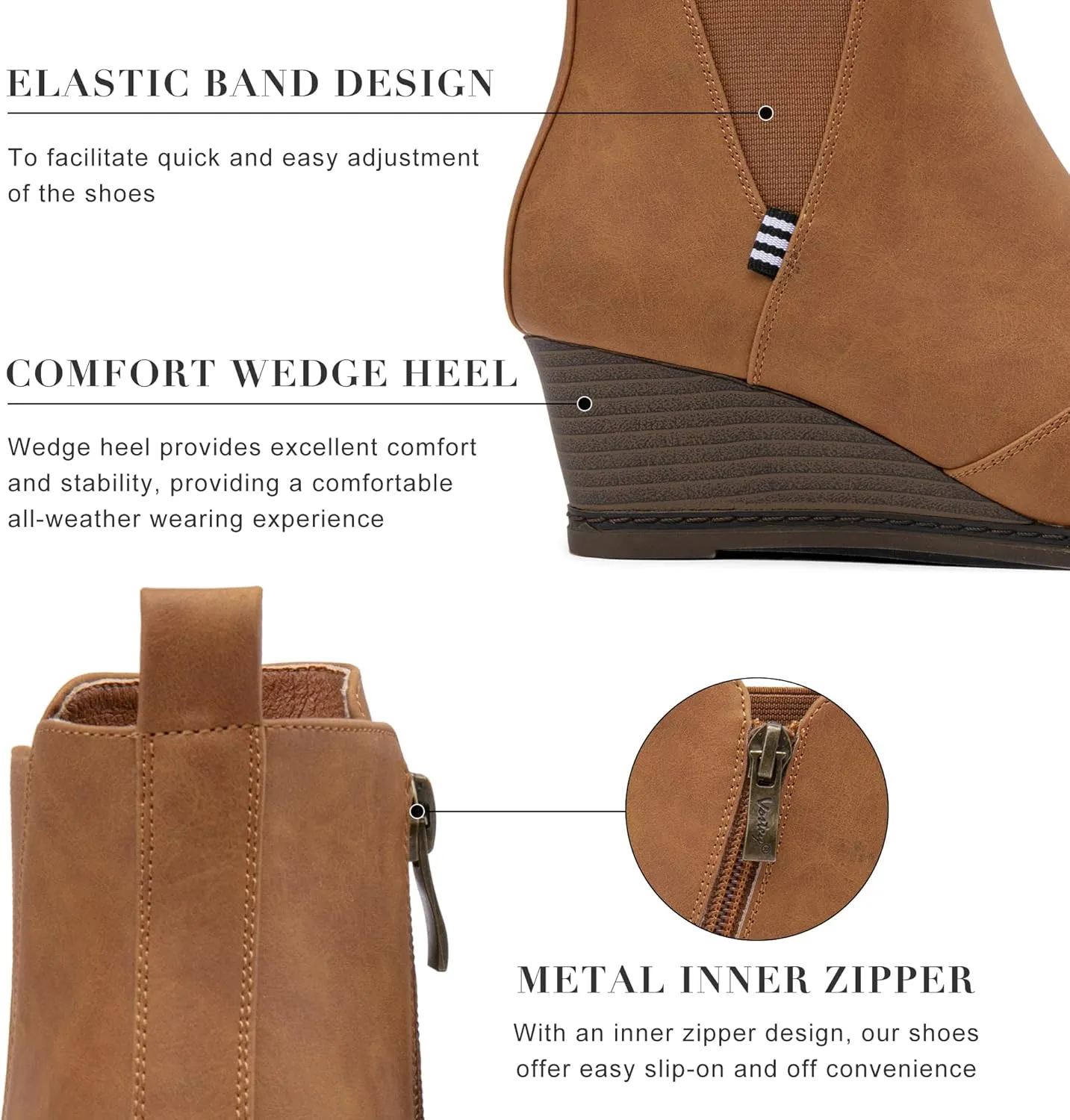Vepose Women's Chelsea Ankle Boots Wedge Heel Booties Casual Shoes for Women