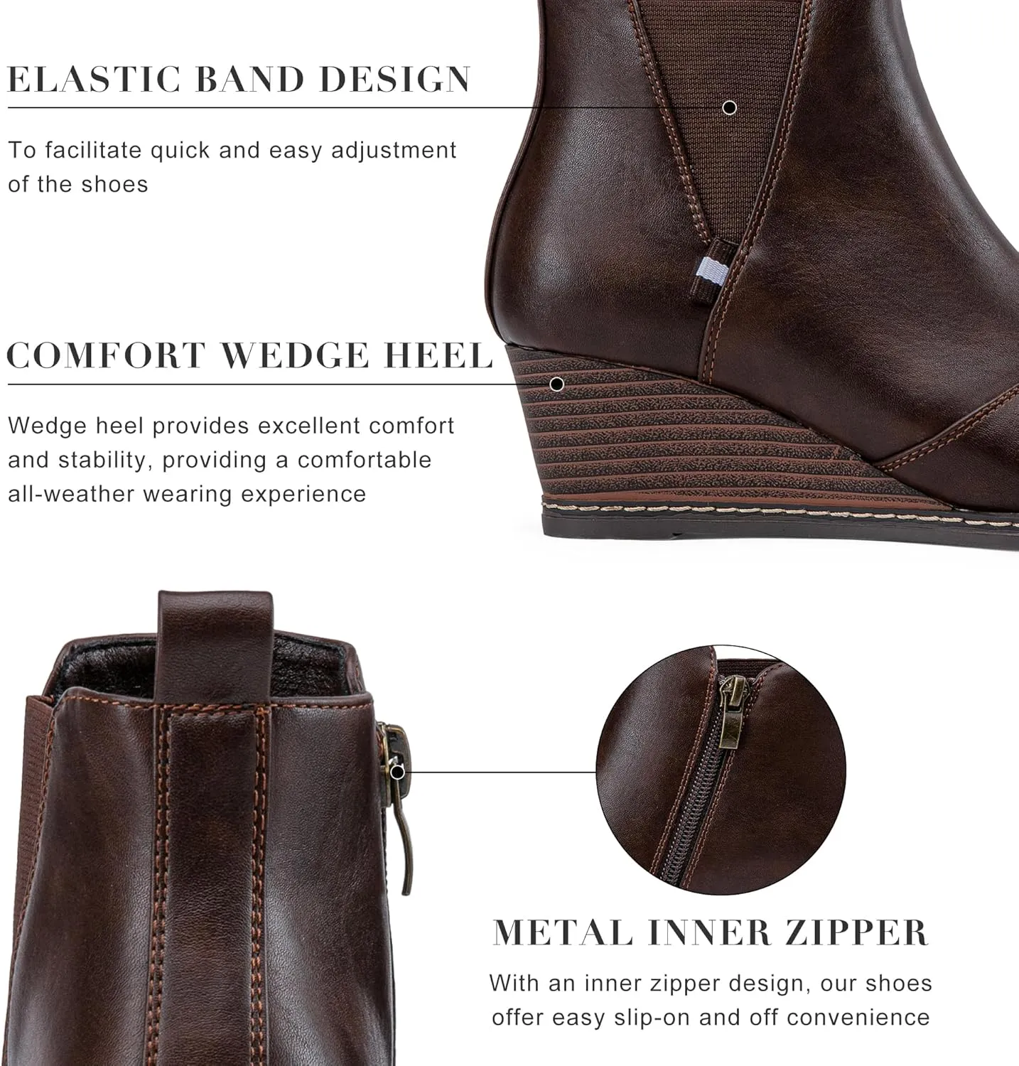Vepose Women's Chelsea Ankle Boots Wedge Heel Booties Casual Shoes for Women