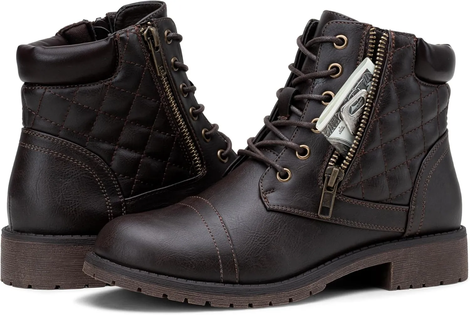 Vepose Women's Combat Ankle Boots, Lace up Comfortable Booties Low Heel