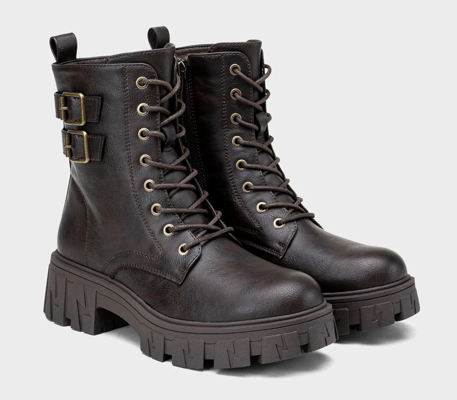 Vepose Women's Combat Boots, Platform Ankle Booties Lace up Chunky Heel with Inner Zipper