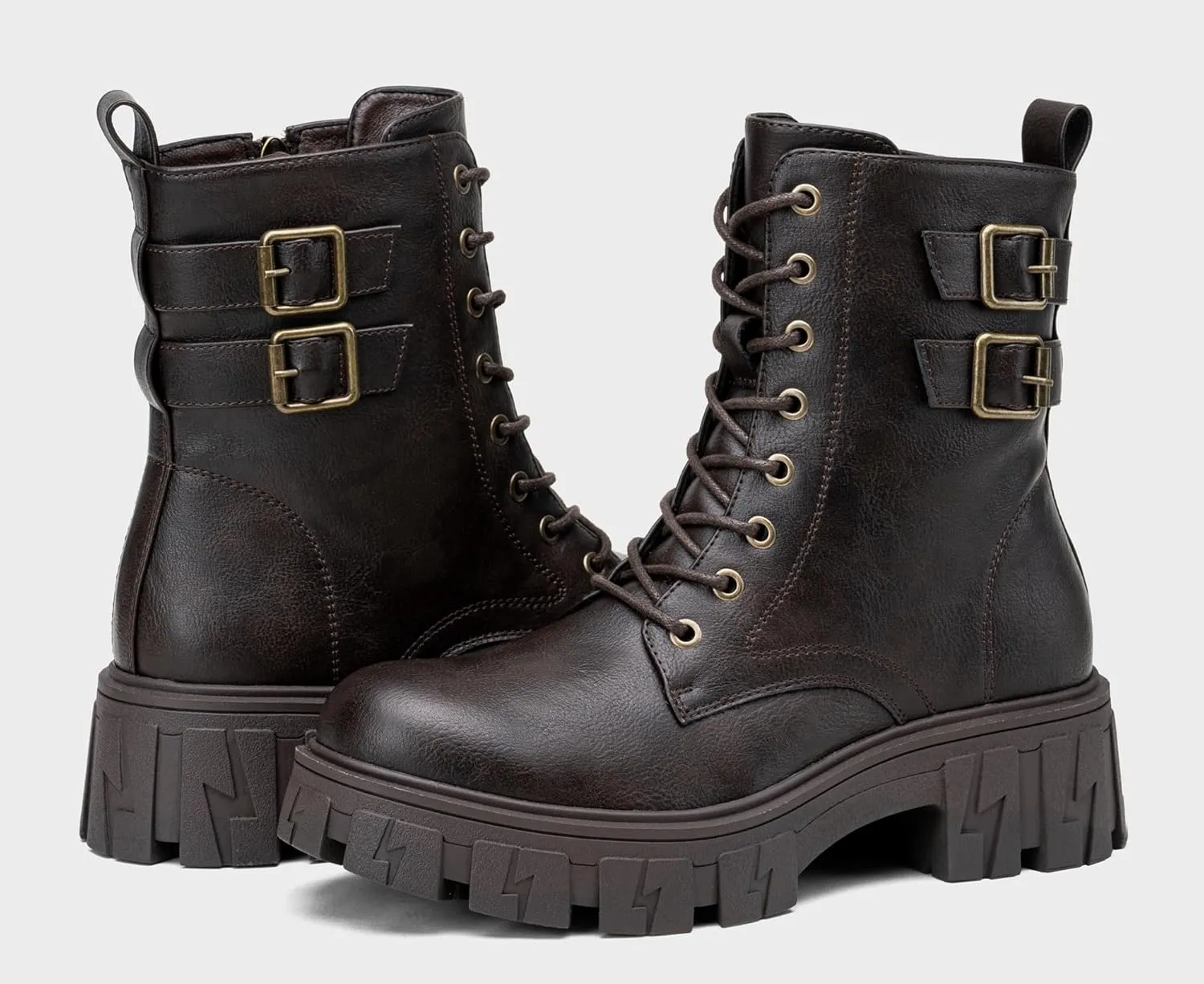 Vepose Women's Combat Boots, Platform Ankle Booties Lace up Chunky Heel with Inner Zipper