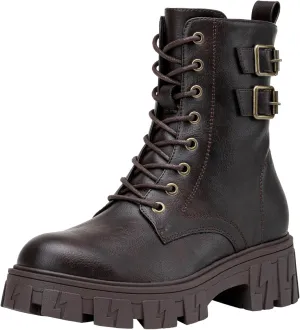 Vepose Women's Combat Boots, Platform Ankle Booties Lace up Chunky Heel with Inner Zipper