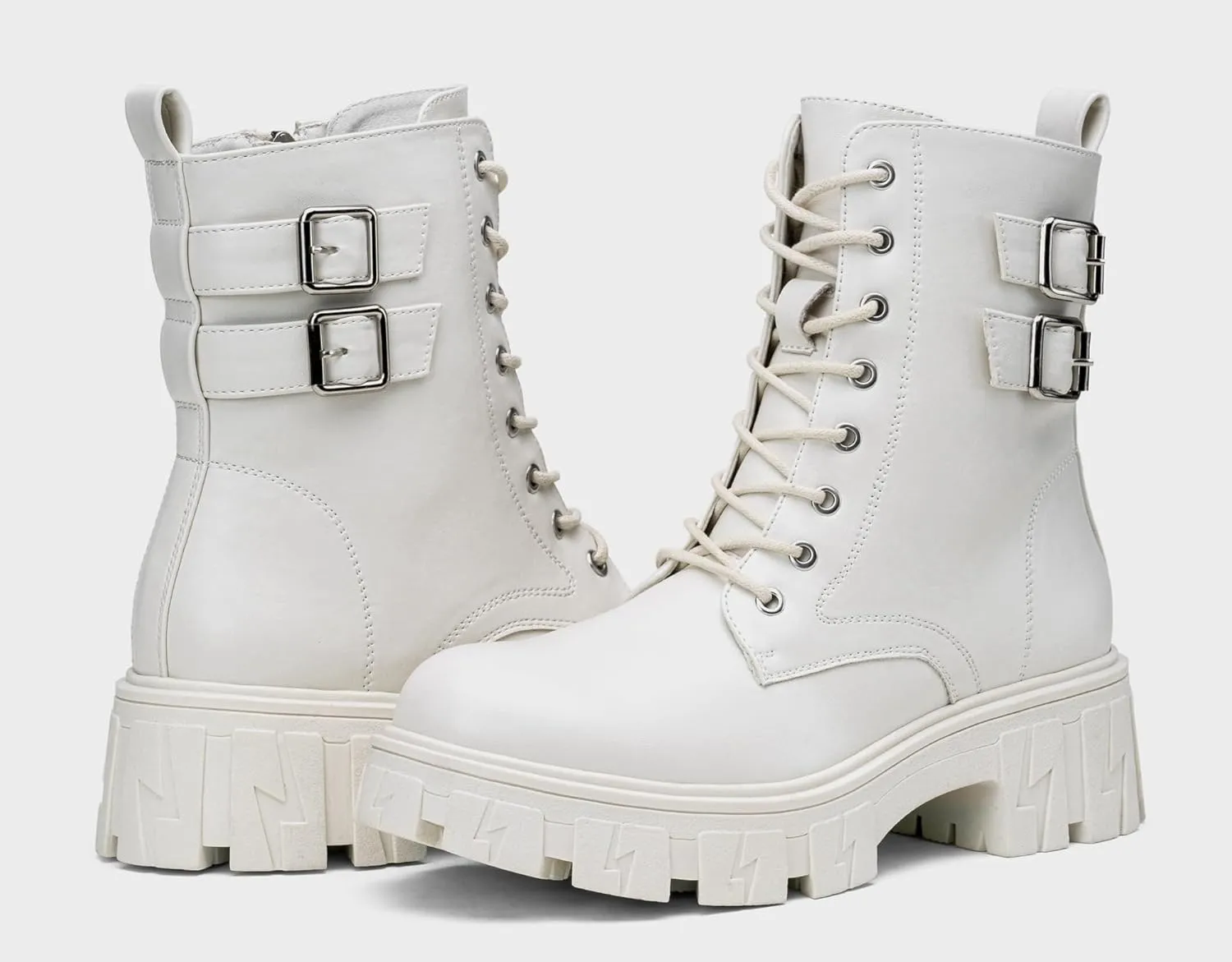 Vepose Women's Combat Boots, Platform Ankle Booties Lace up Chunky Heel with Inner Zipper