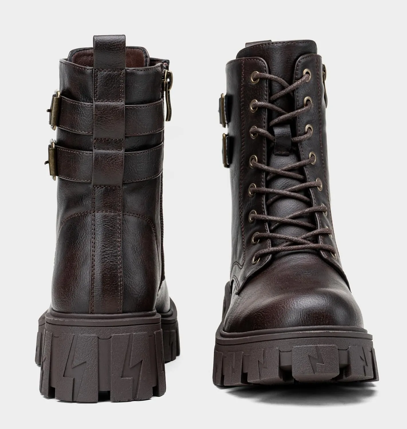 Vepose Women's Combat Boots, Platform Ankle Booties Lace up Chunky Heel with Inner Zipper