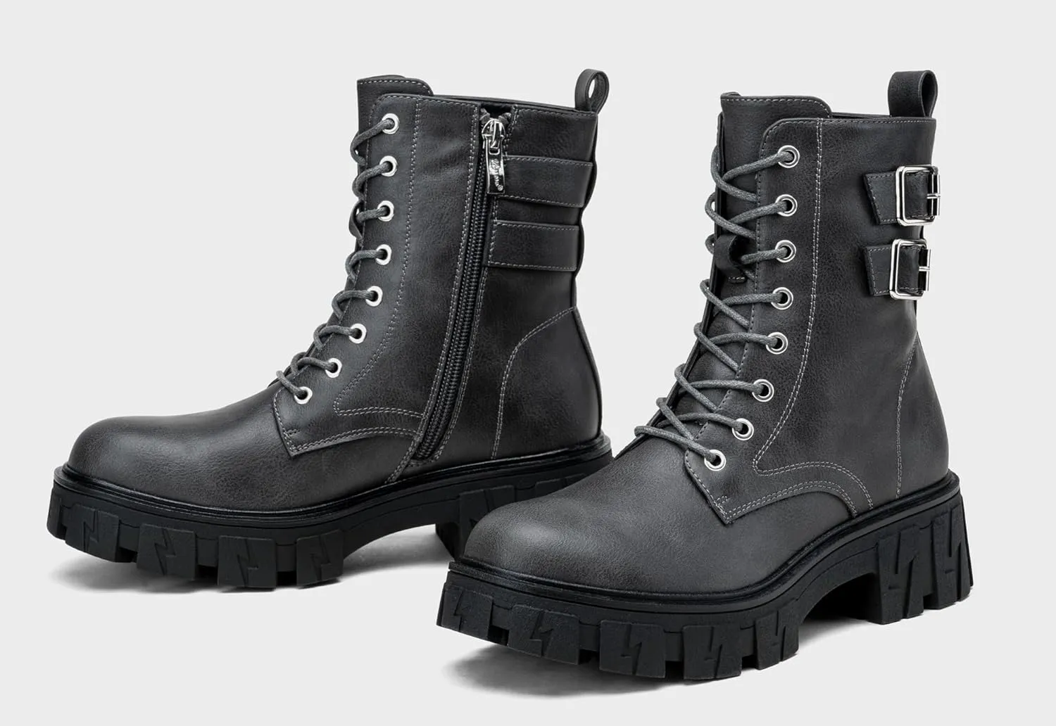 Vepose Women's Combat Boots, Platform Ankle Booties Lace up Chunky Heel with Inner Zipper