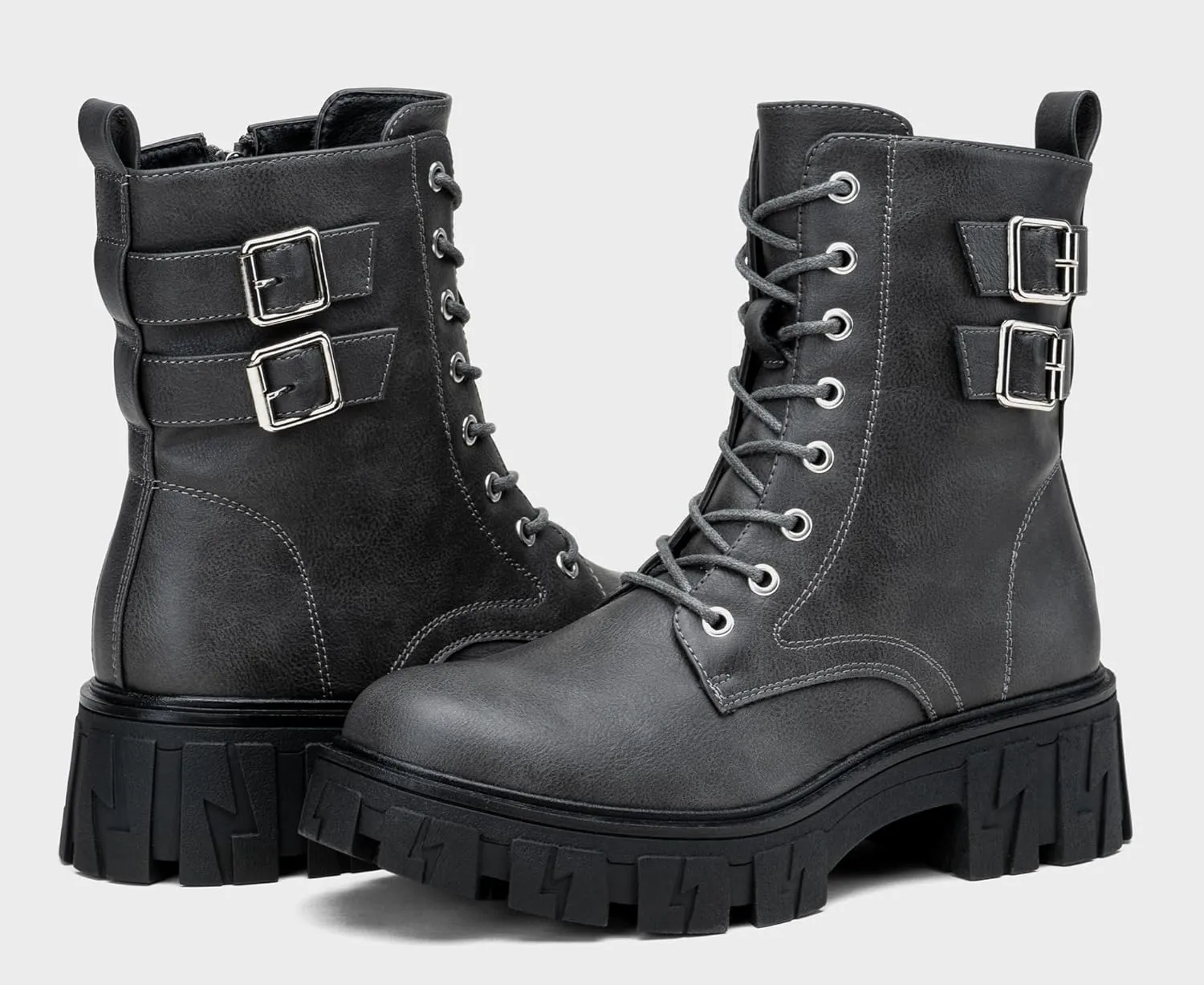 Vepose Women's Combat Boots, Platform Ankle Booties Lace up Chunky Heel with Inner Zipper