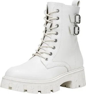 Vepose Women's Combat Boots, Platform Ankle Booties Lace up Chunky Heel with Inner Zipper