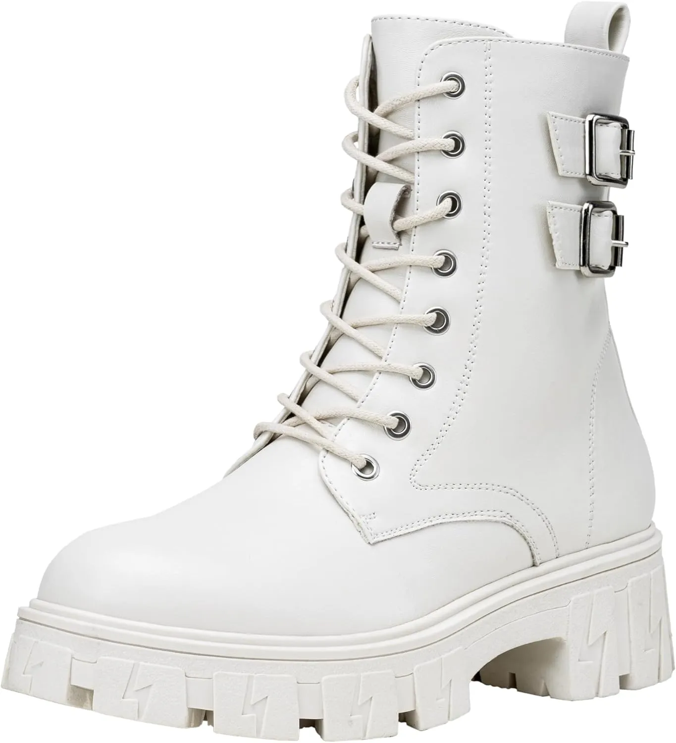 Vepose Women's Combat Boots, Platform Ankle Booties Lace up Chunky Heel with Inner Zipper