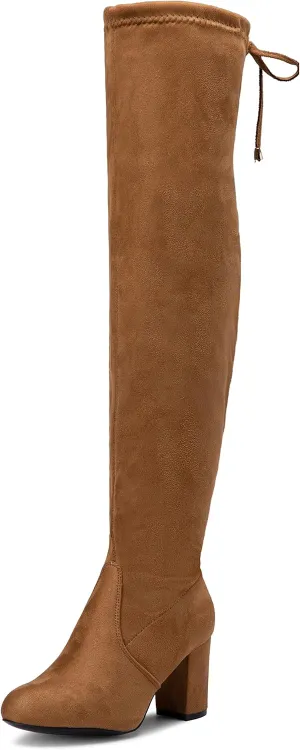 Vepose Women's Over The Knee High Boots Suede Thigh High Boot 3 Inch Chunky Heels Zipper Adjustable Opening Shoes