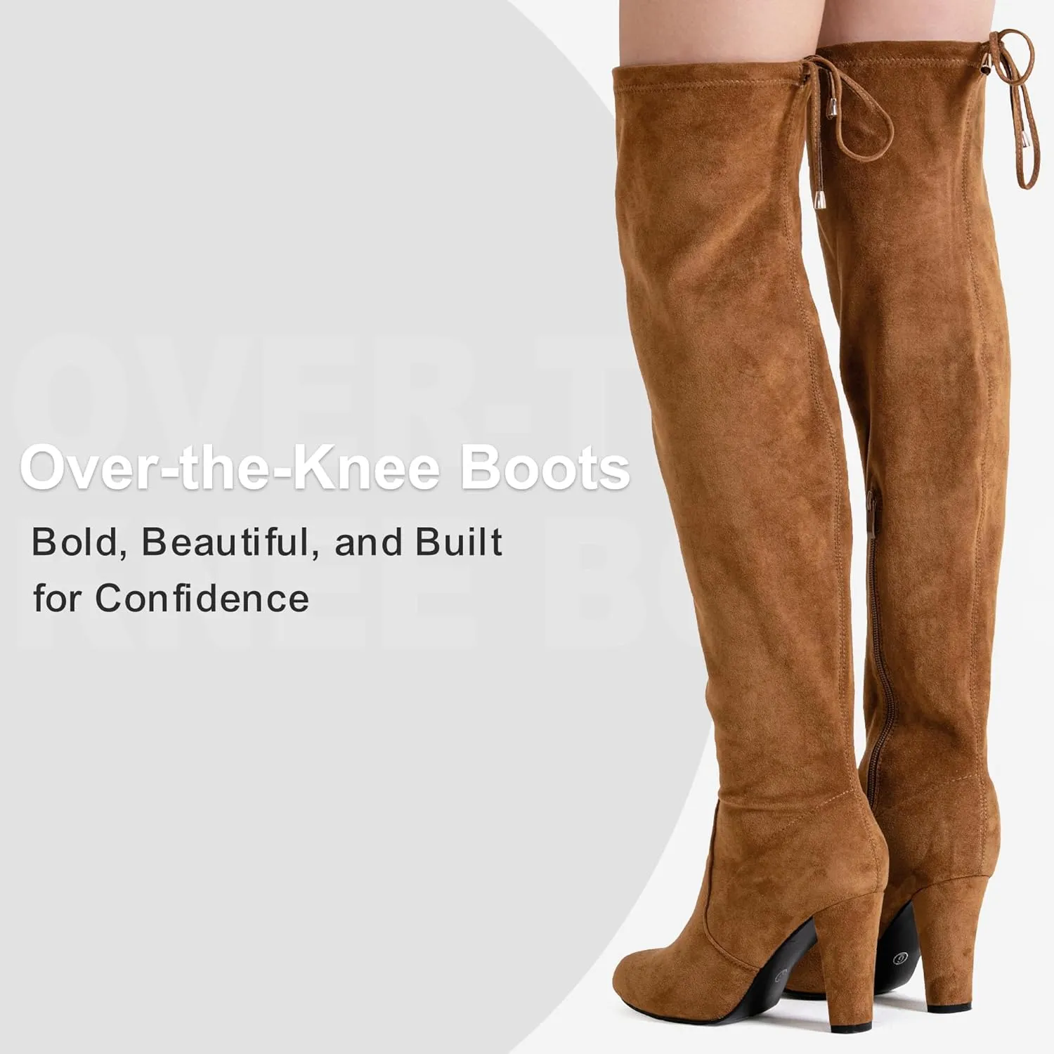 Vepose Women’s Thigh High Over The Knee Boots Suede Fashion Long 3.5 Inch Heel Boots with Zipper