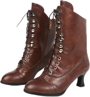 Victorian Boots for Women Vintage Boots 70s Lace up Ankle Boots Mid Heel Booties Heel Side Zippers Round Toe Costume Shoes