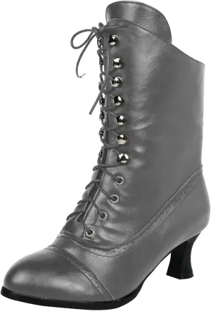 Victorian Boots for Women Vintage Boots 70s Lace up Ankle Boots Mid Heel Booties Heel Side Zippers Round Toe Costume Shoes