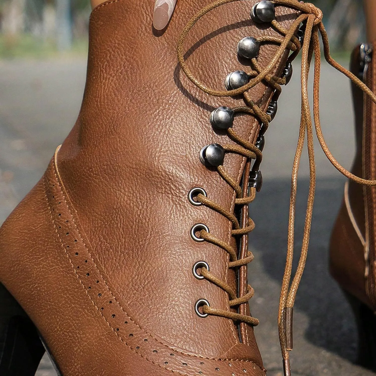 Victorian Boots for Women Vintage Granny Boots Renaissance Lace Up Low Heel Booties with Side Zippers Ankle Boots
