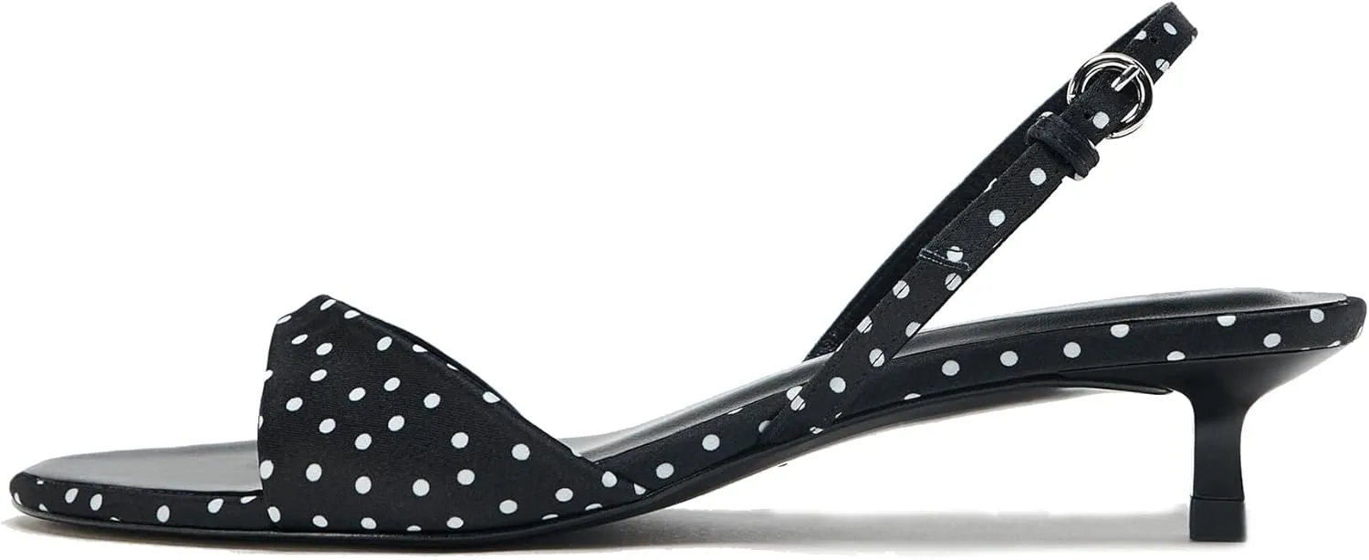 Vintage Polka Dot Kitten Heels for Women Open Toe Low Heel Ankle Strap Sandals Summer Fashion Dress Slingback Pumps