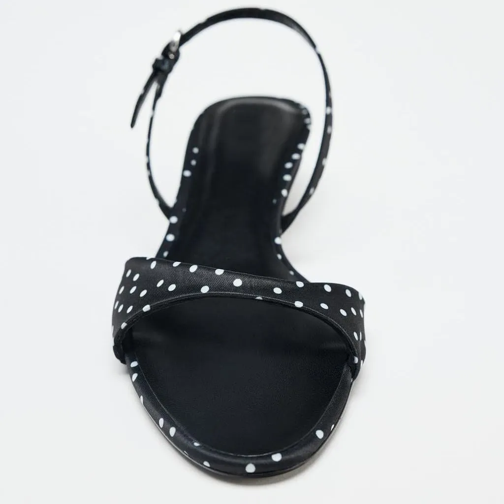 Vintage Polka Dot Kitten Heels for Women Open Toe Low Heel Ankle Strap Sandals Summer Fashion Dress Slingback Pumps
