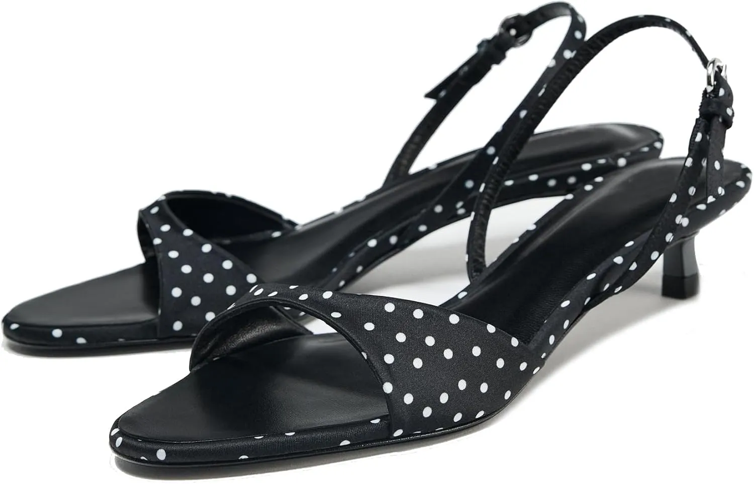 Vintage Polka Dot Kitten Heels for Women Open Toe Low Heel Ankle Strap Sandals Summer Fashion Dress Slingback Pumps