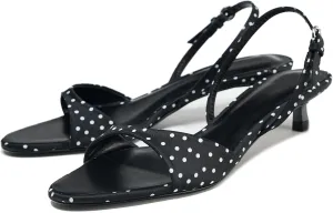 Vintage Polka Dot Kitten Heels for Women Open Toe Low Heel Ankle Strap Sandals Summer Fashion Dress Slingback Pumps