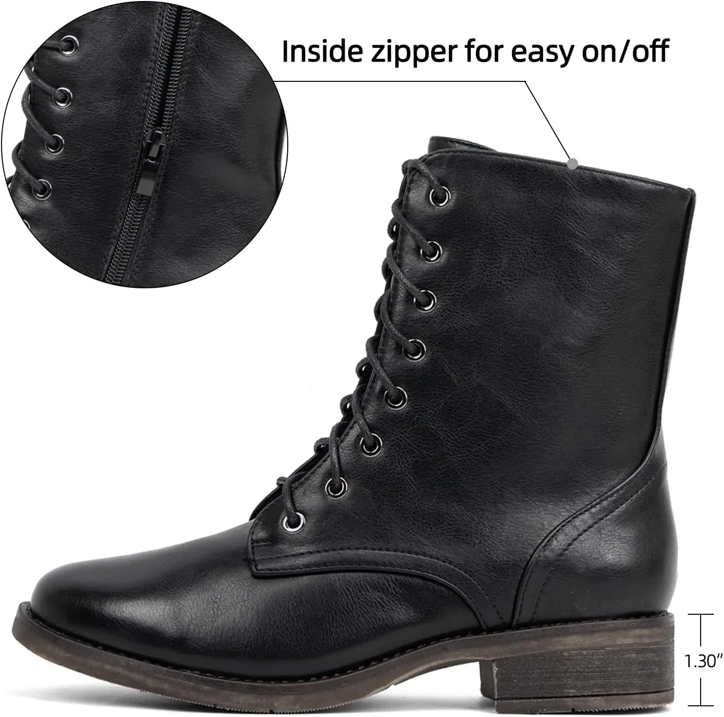VJH confort Women's Mid Calf Boots Lace-up Military Combat Low Heel Booties with Zipper