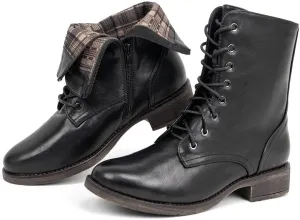 VJH confort Women's Mid Calf Boots Lace-up Military Combat Low Heel Booties with Zipper