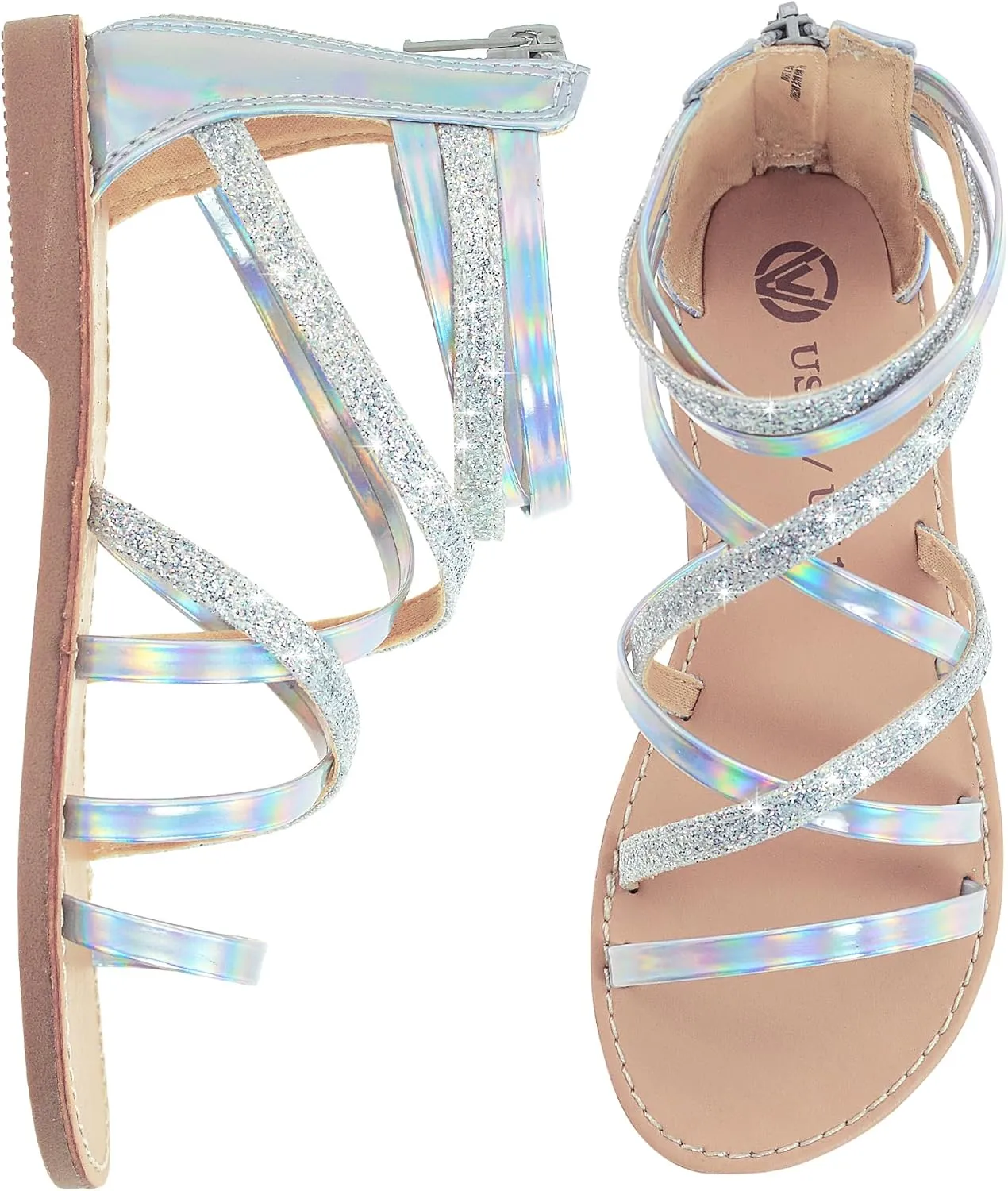 Vonair Girls Sandals Strappy Gladiator with Zipper Comfort Summer Shoes