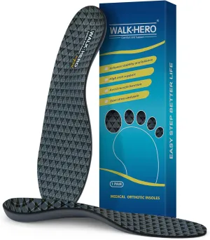 Walkhero Plantar Fasciitis Insoles - High Arch Support Inserts, Everyday Comfort and Support for Work Boots and Casual Shoes (Mens 12-12 1/2 | Womens 14-14 1/2 Gray)