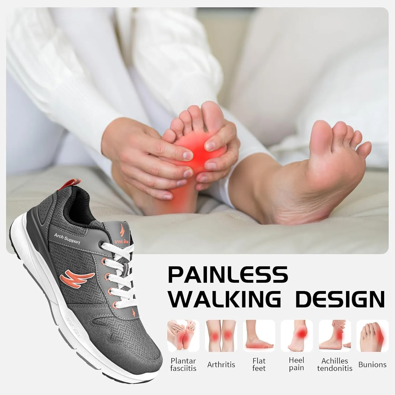 Walking Shoes Women for Plantar Fasciitis - Arch Support Orthopedic Shoes for Women - Non Slip Fashion Sneakers with Shock Absorption for Heel Pain