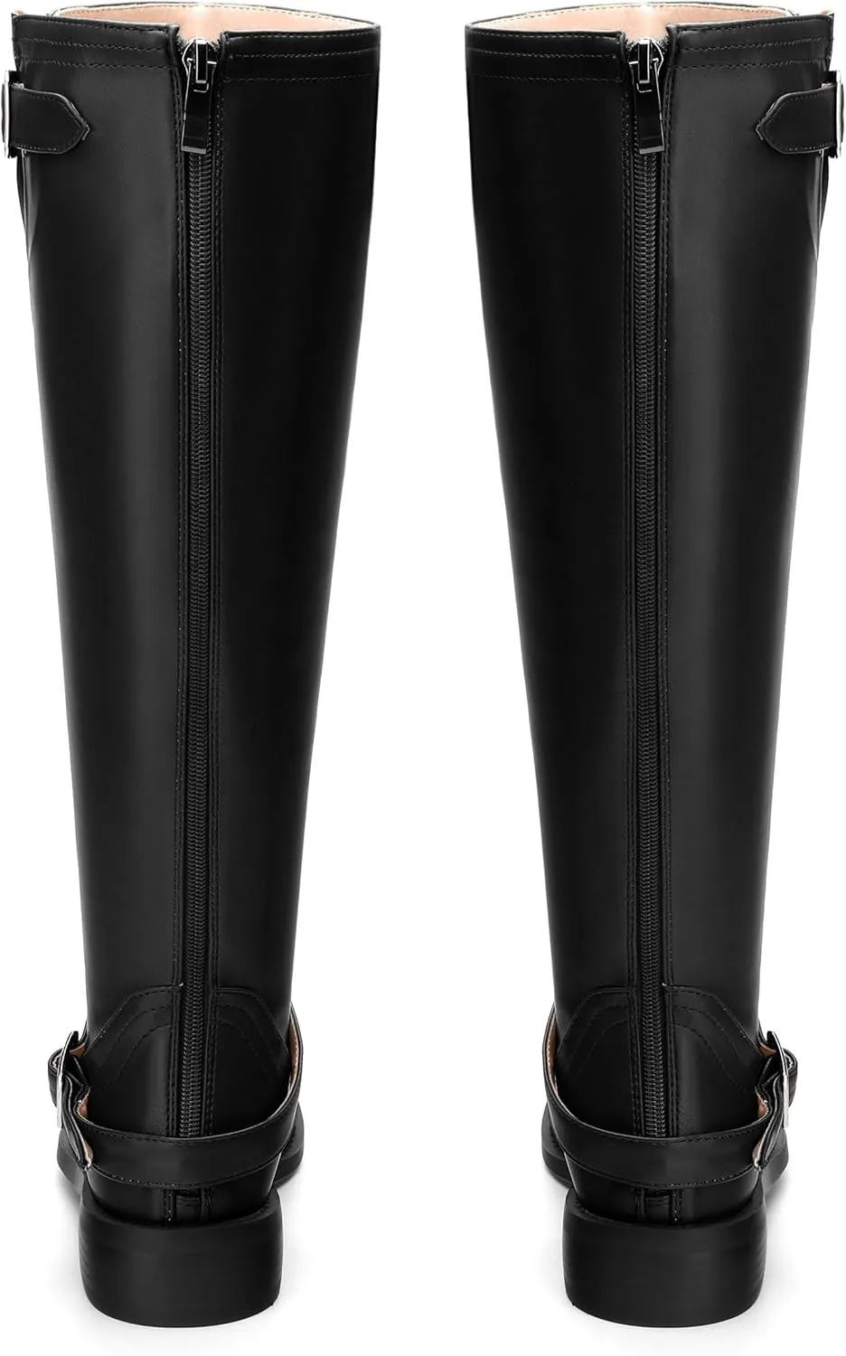 WAYDERNS Knee High Boots for Women Low Heel Round Toe 1 Inch Tall Boots Zipper Comfortable Riding Party Fall Winter Boots