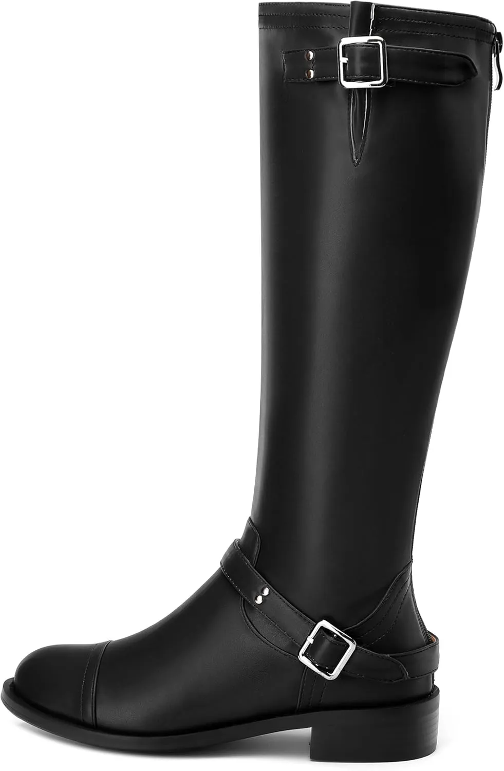 WAYDERNS Knee High Boots for Women Low Heel Round Toe 1 Inch Tall Boots Zipper Comfortable Riding Party Fall Winter Boots