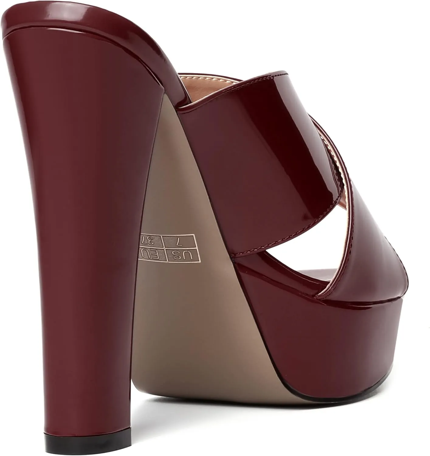 WAYDERNS Womens Slip On Patent Peep Toe Dating Fashion Block High Heel Platforms Sandals 5 Inch