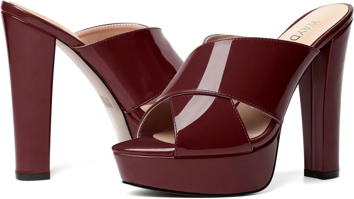 WAYDERNS Womens Slip On Patent Peep Toe Dating Fashion Block High Heel Platforms Sandals 5 Inch