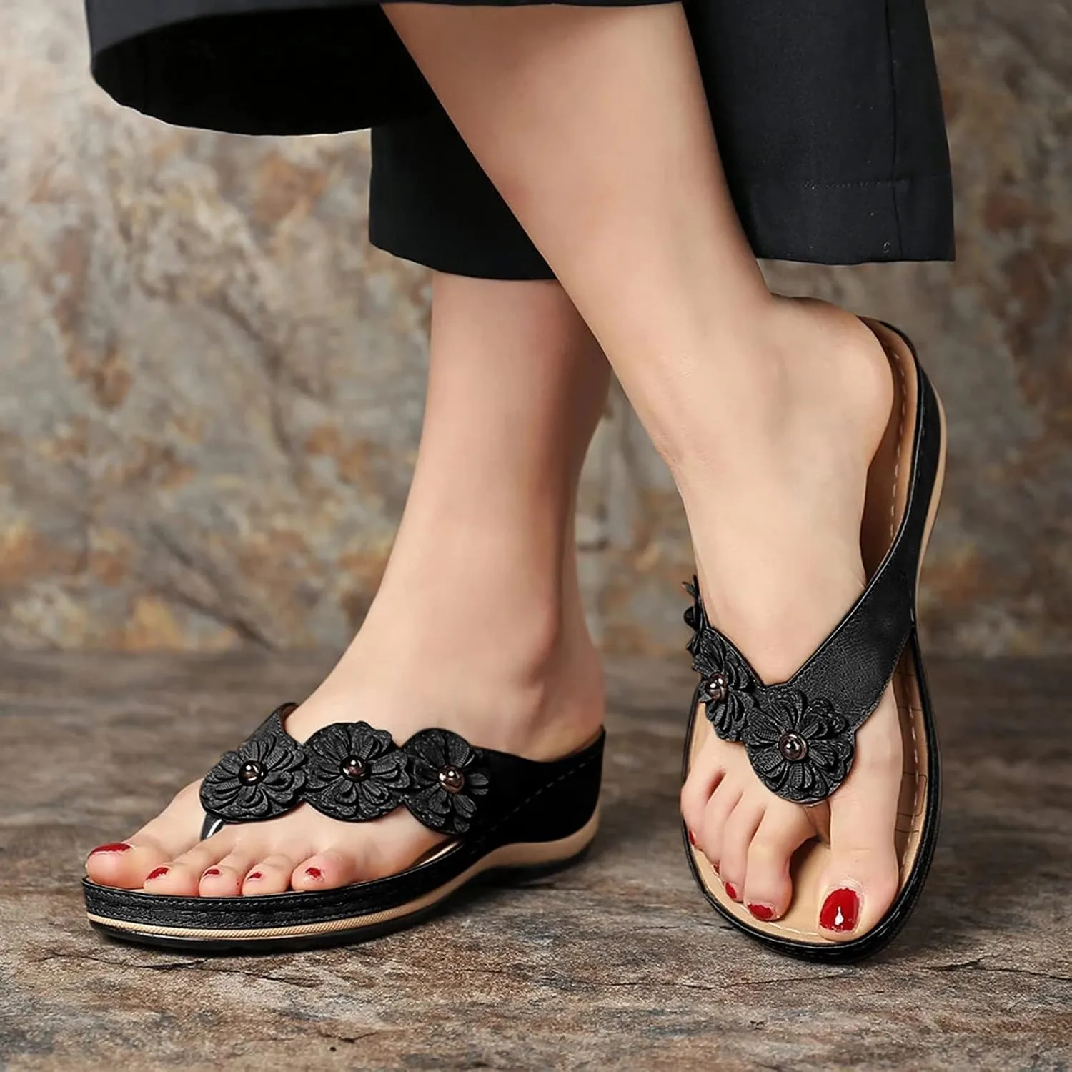 Wedge Sandals for Women Comfortable Platform Slides Orthopedic Sandal Summer Casual Womens Flip Flops Walking Shoes