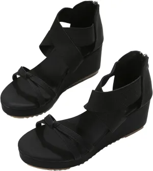 Wedge Sandals for Women Dressy Summer Fashion Cross Straps Open Toe Back Zipper Sandals Solid Casual Comfortable Outdoor Ladies Non-Slip Shoes