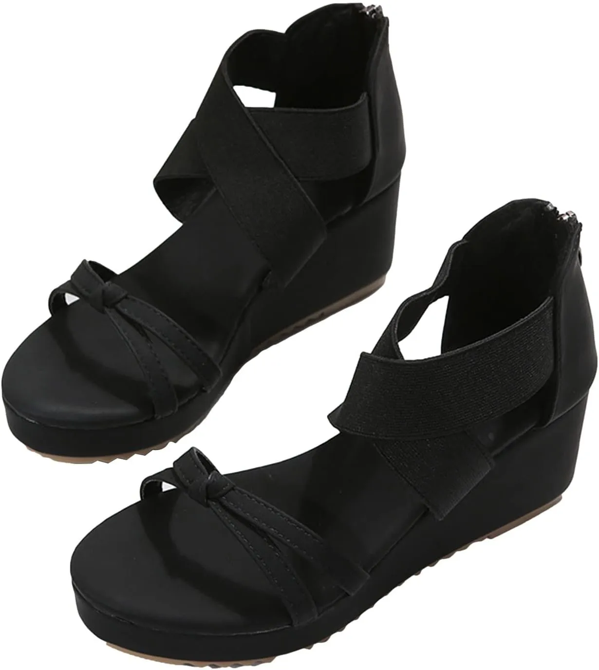 Wedge Sandals for Women Dressy Summer Fashion Cross Straps Open Toe Back Zipper Sandals Solid Casual Comfortable Outdoor Ladies Non-Slip Shoes