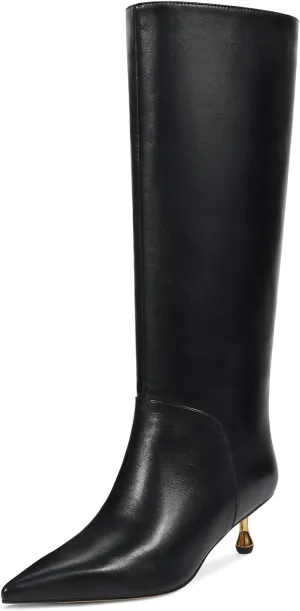 wetkiss Knee High Boots for Women Low Stiletto Drop Heel Boots Pointed Toe Long Boots Fashion Dress Tall Boots Party Date Festival