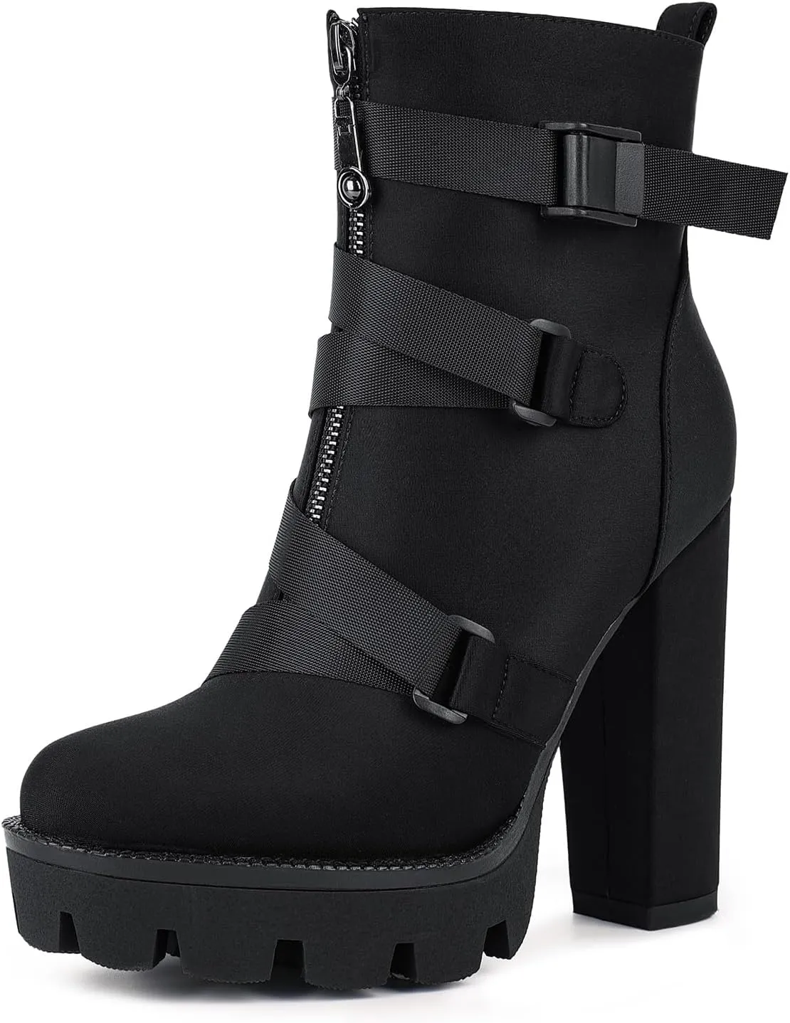 wetkiss Platform Boots for Women, Heeled Combat Boots Chunky Heel Booties Round Toe Lace Up High Heel Ankle Boots
