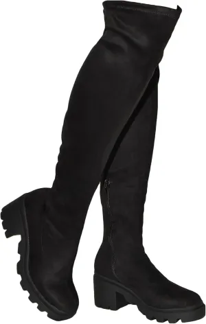Wild Diva Vivica-10 Women Round Toe Low Heel Knee High Boots Chunky Platform Heel Classics Zipper Bootes