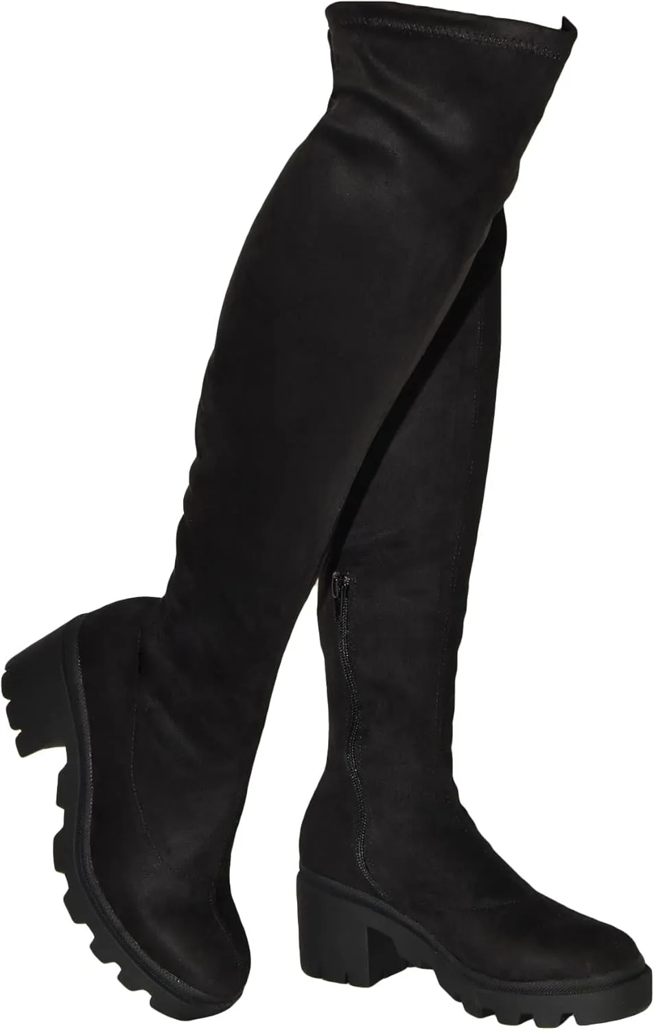 Wild Diva Vivica-10 Women Round Toe Low Heel Knee High Boots Chunky Platform Heel Classics Zipper Bootes