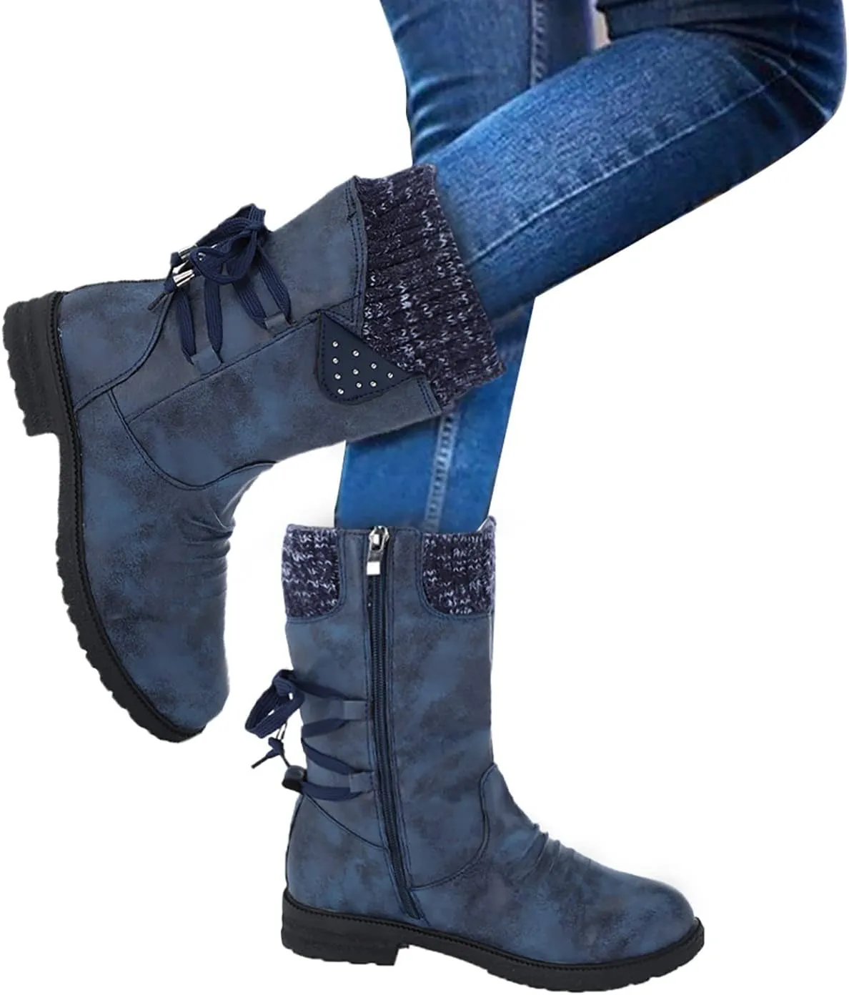 Winter Boots for Women Snow Boots for Women Women Fashion Casual Vintage Retro Lace Up Thick Heels Shoes Snow Boots